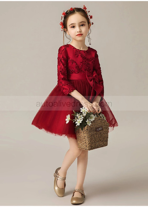 Burgundy Tulle Short Flower Girl Dress